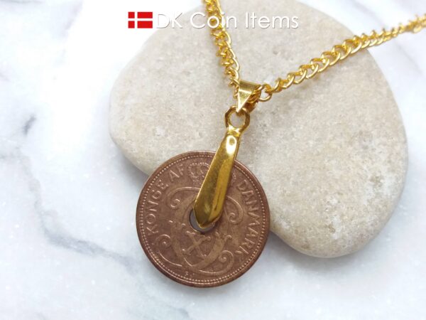 Denmark 1927 coin necklace - Crowned letter C initial on 97 year old 2 ore - Antique Danish souvenir gift - Cord/chain options