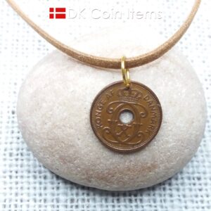 Denmark 1929 coin pendant necklace - Letter C initial on 95 year old 2 ore - Antique Danish souvenir gift - Cord/chain options