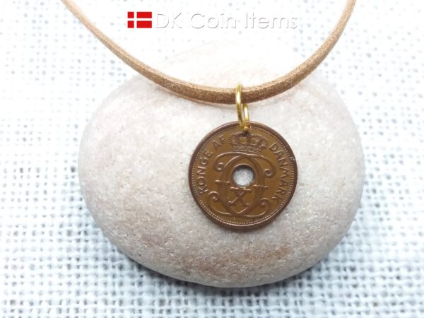 Denmark 1929 coin pendant necklace - Letter C initial on 95 year old 2 ore - Antique Danish souvenir gift - Cord/chain options