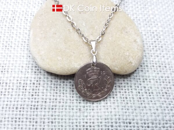 Denmark 1960 coin necklace - 64 year old Crowned Letter R initial 10 ore - 64th birthday gift - Danish souvenir - Cord/chain options