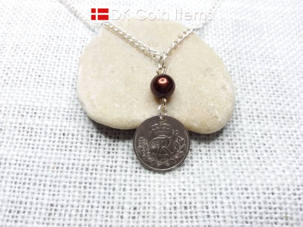 Denmark 1960 coin pendant necklace - 64 year old Letter R initial 10 ore - 64th birthday gift - Danish souvenir - Cord/chain options