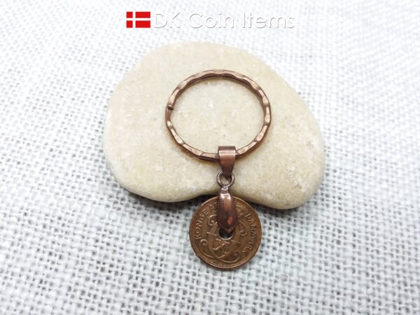 Denmark 1937 coin keychain - 87 year old crowned letter C initial vintage copper 1 ore coin pendant - 87th birthday gift - Antique souvenir