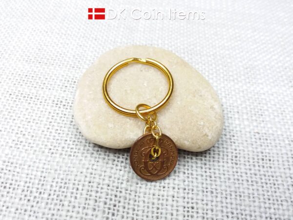 Denmark 1937 coin keychain - Letter C initial on 87 year old copper 1 ore vintage coin pendant - 87th birthday gift - Danish souvenir