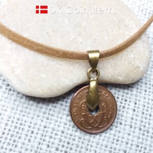 Denmark 1937 coin necklace - Letter C initial on 87 year old copper 1 ore vintage coin pendant - 87th birthday gift - Cord/chain options