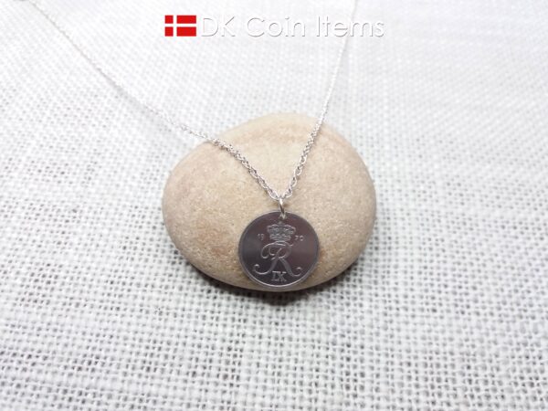 Denmark 1970 coin necklace (chain included) - 54 year old vintage 1 ore (16mm) as coin pendant - 54th birthday gift - Danish souvenir