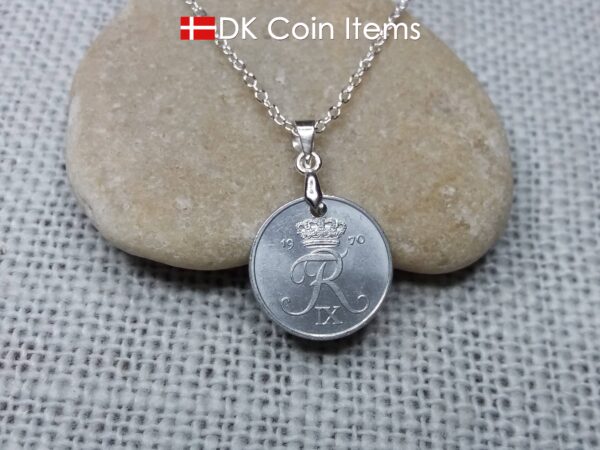 Denmark 1970 coin necklace - 54 year old vintage 1 ore (16mm) as coin pendant - 54th birthday gift - Danish souvenir - Chain included