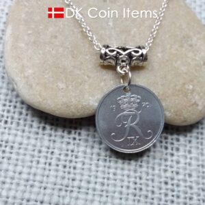 Denmark 1970 coin necklace (incl. chain) - 54 year old vintage 1 ore (16mm) as coin pendant - 54th birthday gift - Danish souvenir