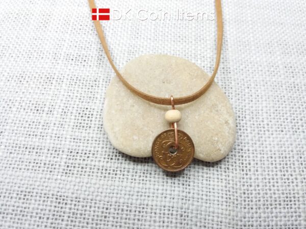 Denmark 1934 coin necklace - 90 year old crowned letter C initial 1 ore - 90th birthday gift - Antique Danish souvenir - Cord/chain option