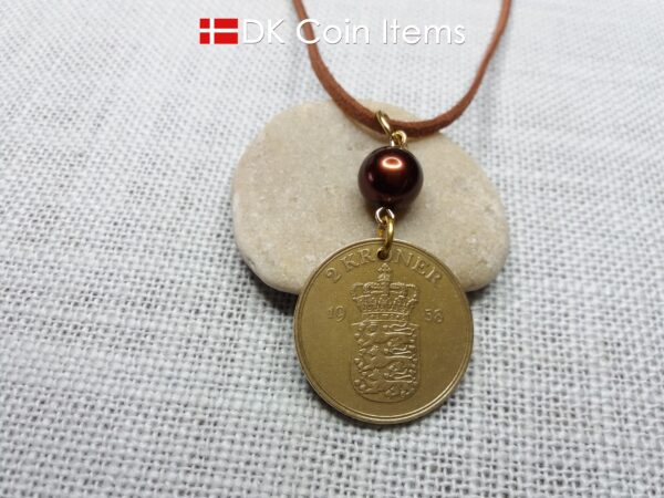 Denmark 1958 coin necklace - 66 year old golden vintage 2 kroner as coin pendant - 66th birthday gift - Cord/Chain options