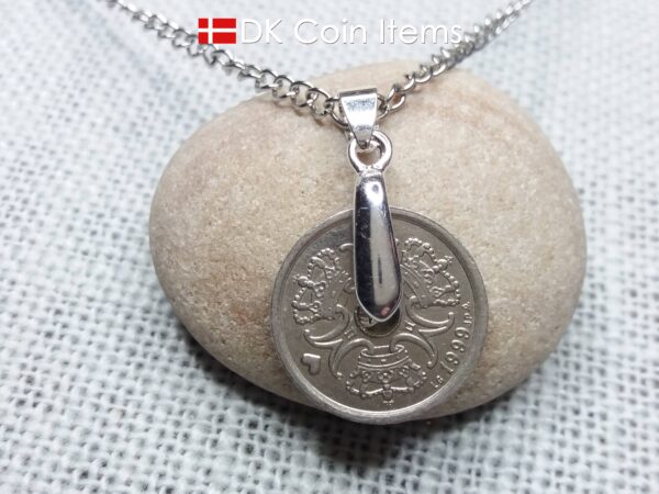 Coin necklace with a Danish 1 krone as coin pendant on a pinch bail with snap lock - Danish souvenir - Cord/chain options