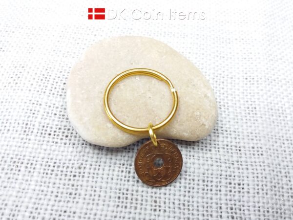 Denmark 1940 coin keychain - 84 year old crowned letter C initial 1 ore as coin pendant - 84th birthday gift - Antique Danish souvenir