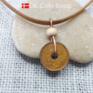 Denmark 1940 coin necklace - 84 year old crowned letter C initial 1 ore - 84th birthday gift - Antique Danish souvenir - Cord/chain option