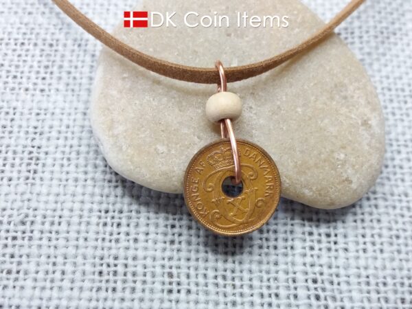 Denmark 1940 coin necklace - 84 year old crowned letter C initial 1 ore - 84th birthday gift - Antique Danish souvenir - Cord/chain option