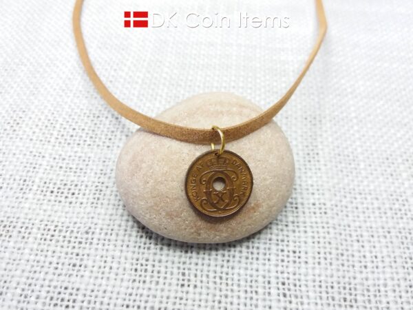 Denmark 1940 coin pendant necklace - Letter C initial on 84 year old 1 ore - 84th birthday gift - Danish souvenir - Cord/chain option