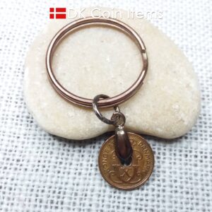 Denmark 1936 coin keychain - 88 year old crowned letter C initial 1 ore as coin pendant - 88th birthday gift - Antique Danish souvenir