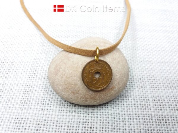 Denmark 1935 coin pendant. 89 years old C initial 1 ore coin.