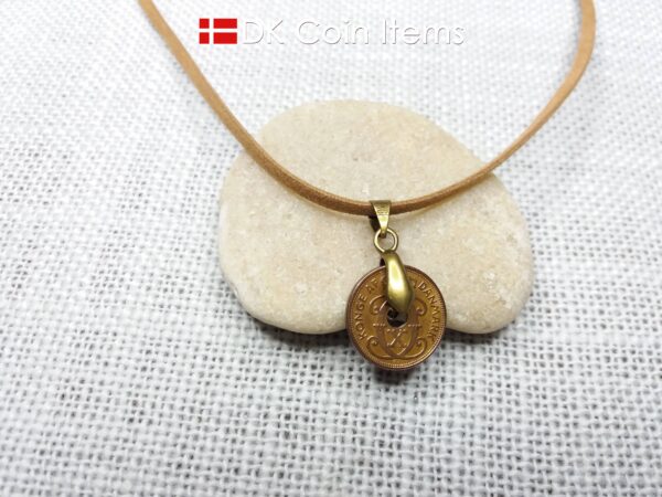 Denmark 1935 coin necklace. C initial. 89 years old 1 ore coin pendant.