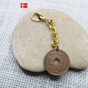 Denmark 1935 coin charm. C initial. 89 years old 1 ore coin pendant.