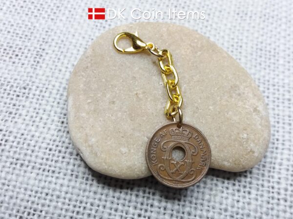 Denmark 1935 coin charm. C initial. 89 years old 1 ore coin pendant.