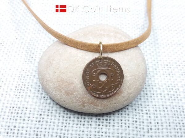 Denmark 1927 coin pendant. 97 years old C initial 1 ore coin.