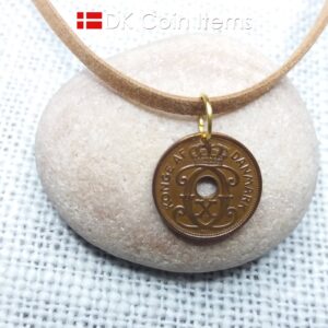 Denmark 1928 coin pendant. 96 years old C initial 1 ore coin.