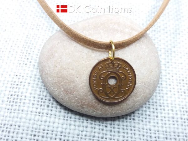 Denmark 1928 coin pendant. 96 years old C initial 1 ore coin.