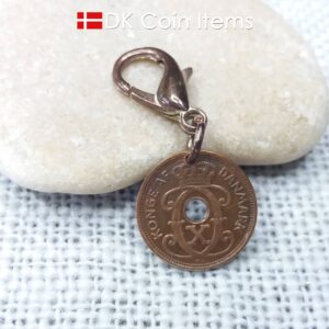 Denmark 1928 coin charm. C-initial 1 ore coin 96 years old.