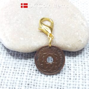 Denmark 1927 coin charm. C-initial 1 ore coin 97 years old.