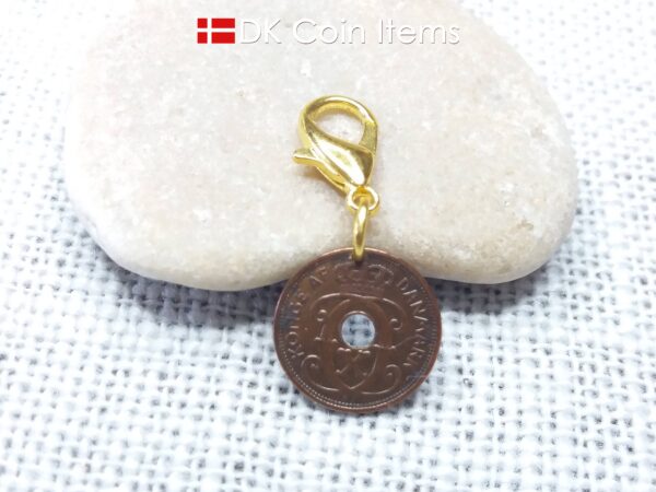 Denmark 1927 coin charm. C-initial 1 ore coin 97 years old.