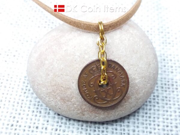 Danish 1930 coin necklace. C-monogram 1 ore coin 94 years old.