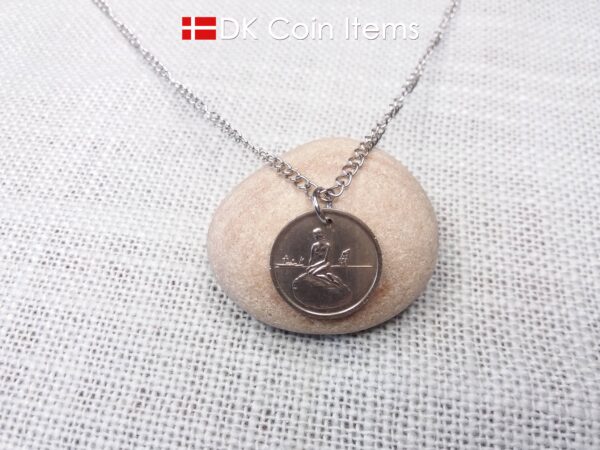 The Little Mermaid Denmark coin pendant necklace. Copenhagen Tramways vintage fare token 1966-1967. Chain/cord options