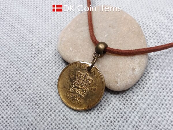 Denmark 1948 coin necklace with golden 76 year old vintage 1 krone as coin pendant. Cord/Chain options