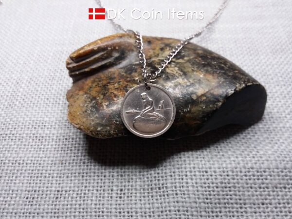 The Danish Little Mermaid coin pendant necklace. Copenhagen Tramways vintage fare token 1966-1967. Chain/cord options