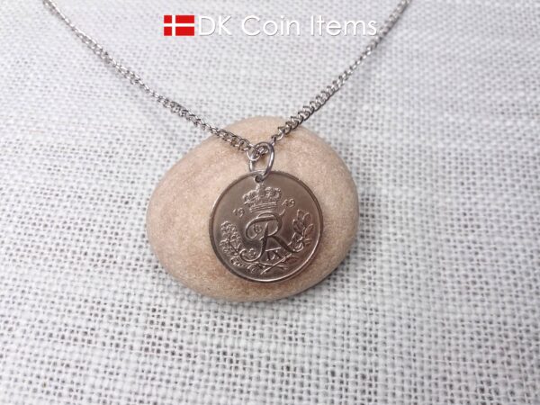 Denmark 1949 R-initial coin necklace with 75 year old vintage 25 ore as coin pendant. Cord/Chain options