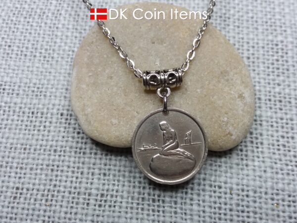 Denmark Little Mermaid necklace (chain included) - Copenhagen Tramways vintage token coin from the 1960s with The Little Mermaid sculpture