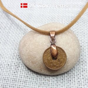 Denmark 1930 C-initial coin necklace - 94 year old vintage copper 1 ore coin pendant - Antique Danish souvenir gift - Cord/chain options