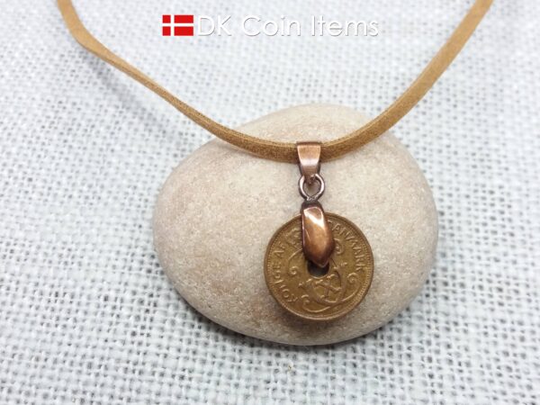 Denmark 1930 C-initial coin necklace - 94 year old vintage copper 1 ore coin pendant - Antique Danish souvenir gift - Cord/chain options