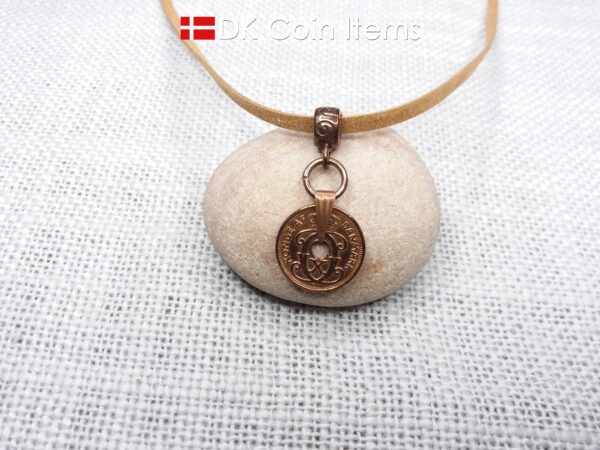 Denmark 1939 C-initial coin necklace - 85 year old vintage copper 1 ore coin pendant - 85th birthday gift. Cord/chain option