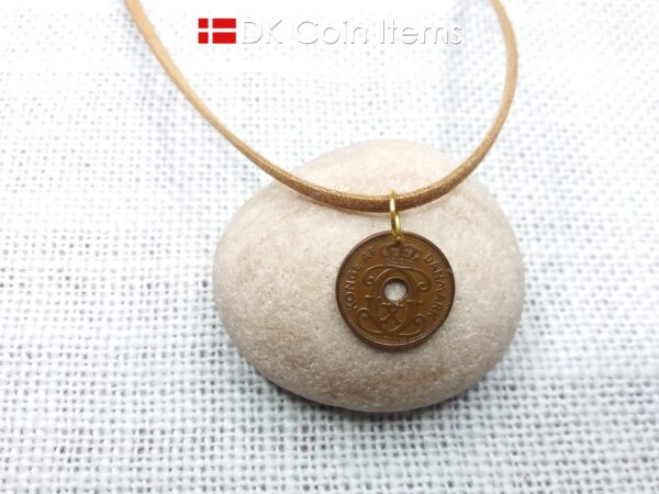 Denmark 1929 coin pendant necklace - Letter C initial on 95 year old 2 ore - Antique Danish souvenir gift - Cord/chain options