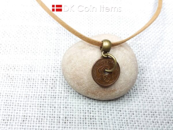 Denmark 1929 coin necklace - Crowned letter C initial on 95 year old 1 ore - Antique Danish souvenir gift - Cord/chain options