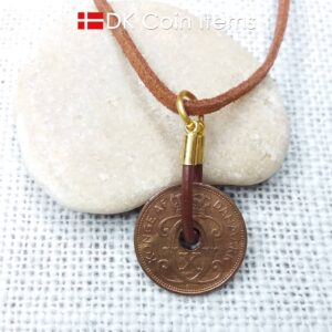 Denmark 1931 coin necklace - Crowned letter C initial on 93 year old 2 ore - Antique Danish souvenir - 93rd birthday gift. Cord/chain option