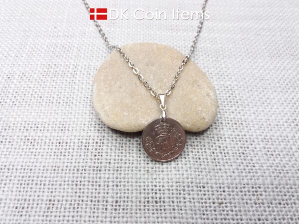 Denmark 1960 coin necklace - 64 year old Crowned Letter R initial 10 ore - 64th birthday gift - Danish souvenir - Cord/chain options