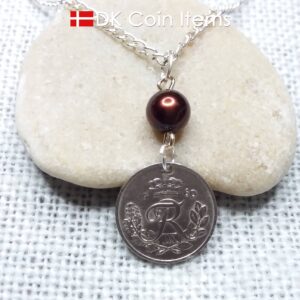 Denmark 1960 coin pendant necklace - 64 year old Letter R initial 10 ore - 64th birthday gift - Danish souvenir - Cord/chain options