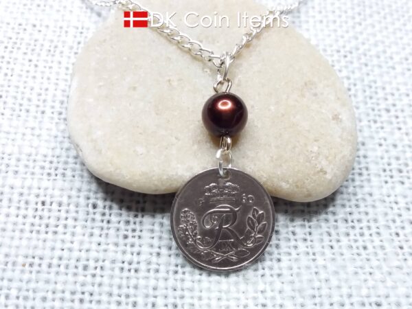 Denmark 1960 coin pendant necklace - 64 year old Letter R initial 10 ore - 64th birthday gift - Danish souvenir - Cord/chain options