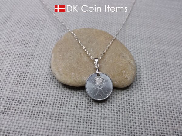 Denmark 1970 coin necklace - 54 year old vintage 1 ore (16mm) as coin pendant - 54th birthday gift - Danish souvenir - Chain included