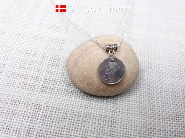 Denmark 1970 coin necklace with chain - 54 year old vintage 1 ore (16mm) as coin pendant - 54th birthday gift - Danish souvenir