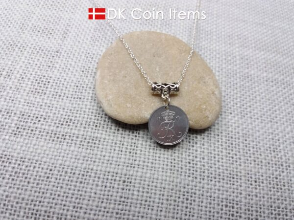 Denmark 1970 coin necklace (incl. chain) - 54 year old vintage 1 ore (16mm) as coin pendant - 54th birthday gift - Danish souvenir