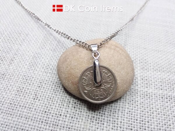 Coin necklace with a Danish 1 krone as coin pendant on a pinch bail with snap lock - Danish souvenir - Cord/chain options