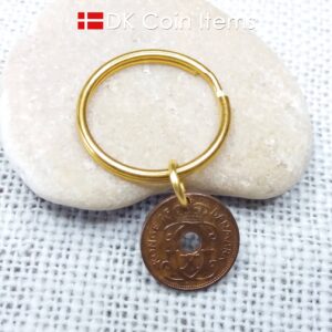 Denmark 1940 coin keychain - 84 year old crowned letter C initial 1 ore as coin pendant - 84th birthday gift - Antique Danish souvenir