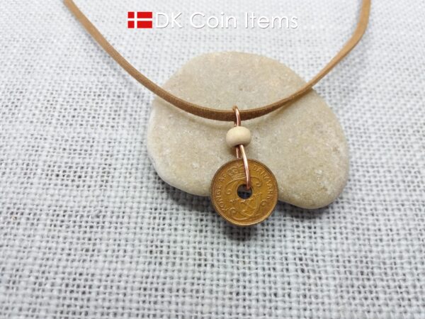 Denmark 1940 coin necklace - 84 year old crowned letter C initial 1 ore - 84th birthday gift - Antique Danish souvenir - Cord/chain option